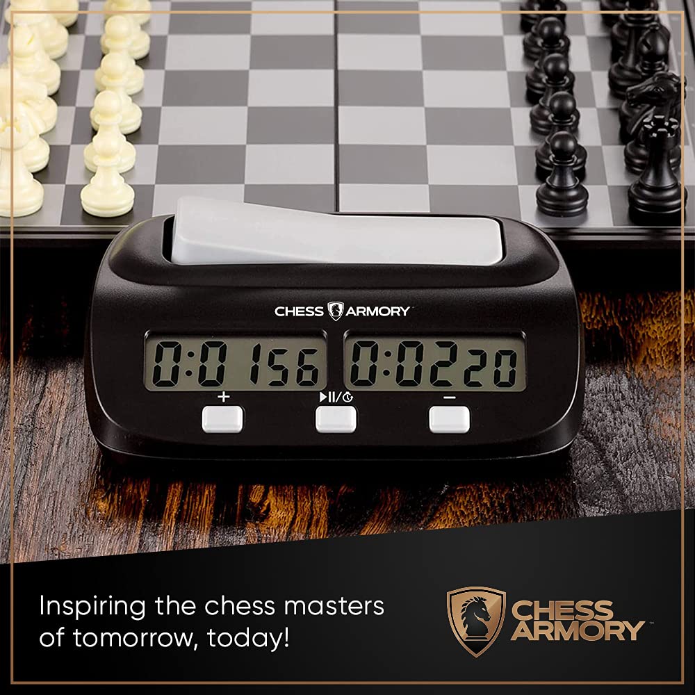 Chess Armory Digital Chess Clock - Portable Timer with Tournament Features, Black, Model LT1019001, Plastic Material