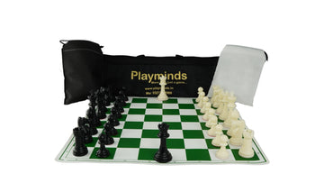Playminds 18 X 18 Professional Tournament Chess Set With Green Vinyl Foldable Chess Board Game With Solid Plastic Pieces Wit