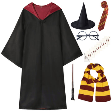 Qaq-Cosplay Kids Wizard Cosplay Costume - Magic Robe With Accessories Set For Boys & Girls - Halloween, Birthday Party, Cosplay
