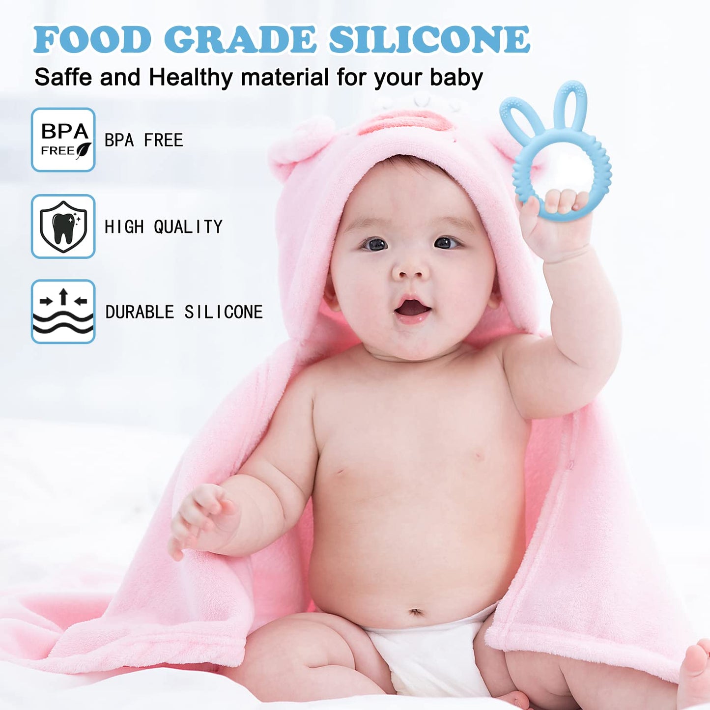 MISSLILI Silicone Babies Teethers Baby Teething Toys for Soothe Massage Sore Gums for 3-12 Months Infants, BPA Free, Easter Gift