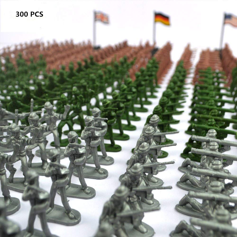 RAINBOW TOYFROG Army Men Action Figure Set - 300 pcs Durable Plastic Toy Soldiers - Multicolor Military Playset for Kids