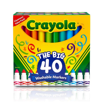 Crayola Ultra Clean Washable Markers, 40ct Coloring Markers for Kids, Plastic, Ages 3+