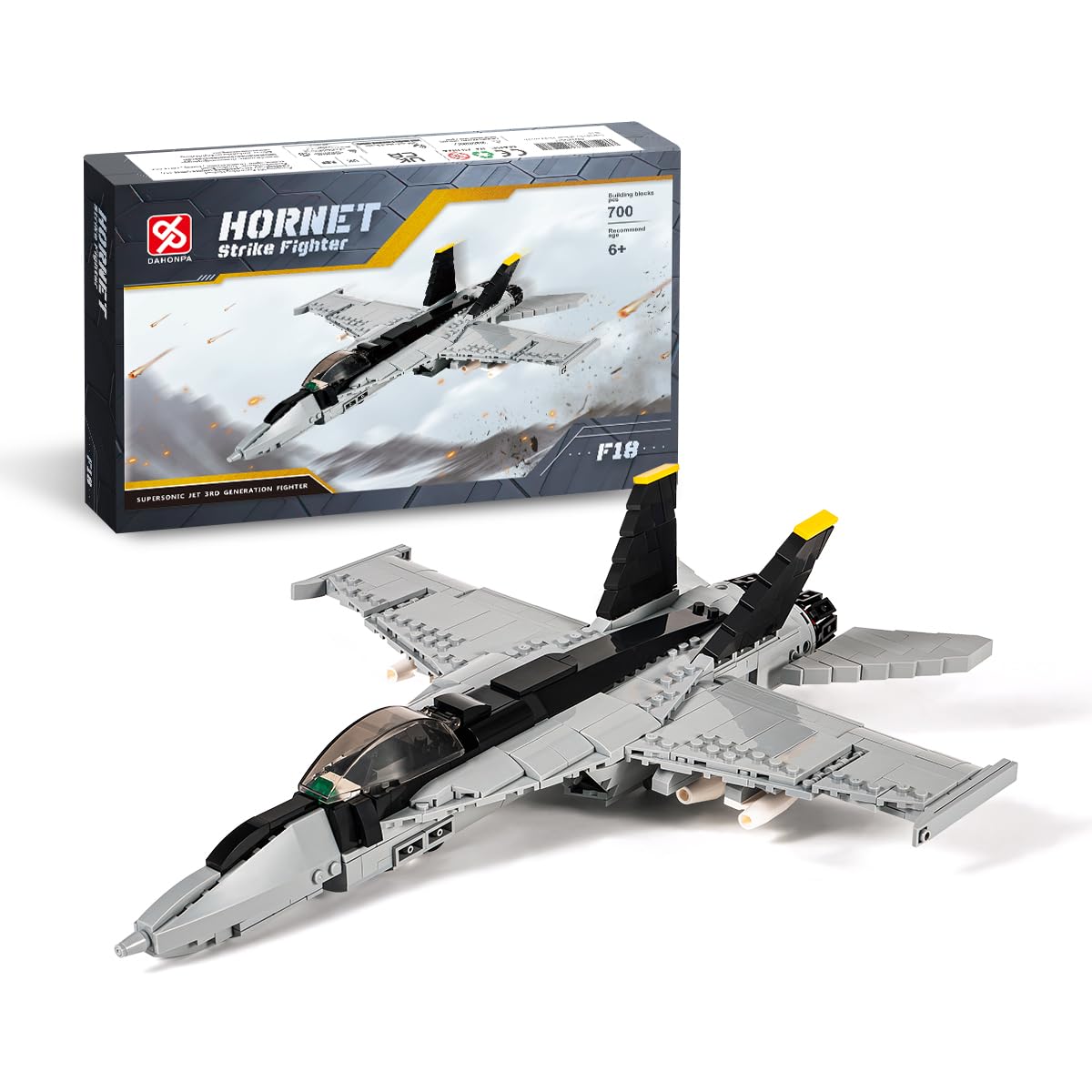 DAHONPA F-18 Bumblebee Fighter Military Army Air Building Bricks Set  700+ Pieces Air-Force Build Blocks Toy  Gift for Kid and mature-themed.