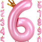 40 Inch Crown Pink Number 6 Balloon, Big Conjoined Baby Pink Foil Mylar Helium 6 Balloon For Girls 6Th Birthday Party Decoration