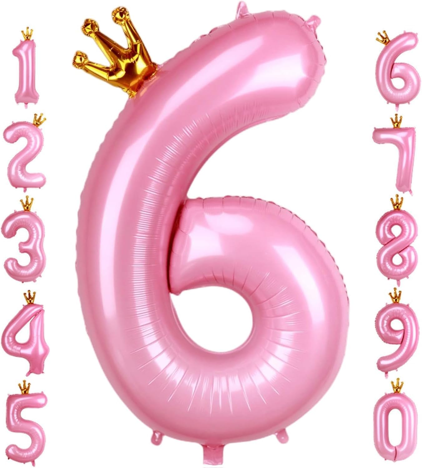 40 Inch Crown Pink Number 6 Balloon, Big Conjoined Baby Pink Foil Mylar Helium 6 Balloon For Girls 6Th Birthday Party Decoration