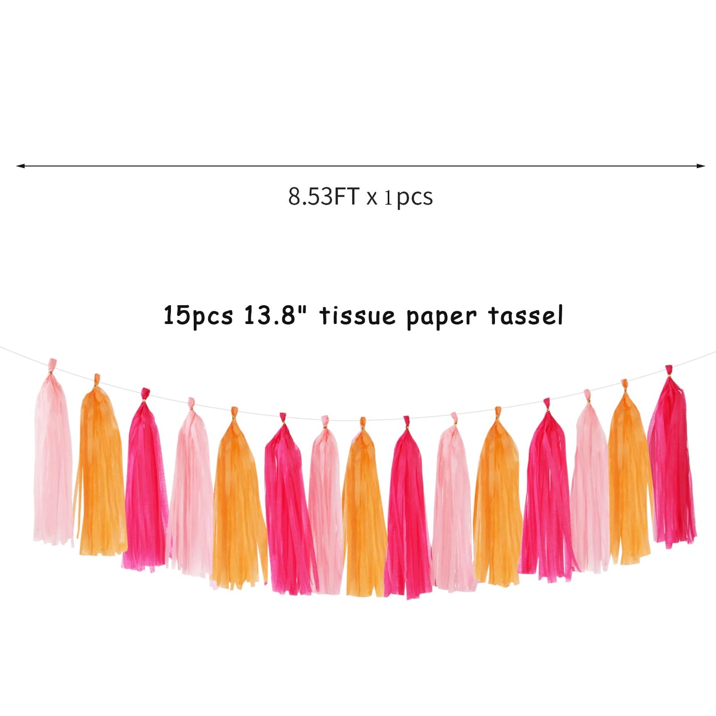 Hot-Pink Orange Fall Party-Decorations Tassel-Garland - 15pcs Groovy Baby-Shower Birthday Wedding Bridal Tassel, Autumn Thanksgi