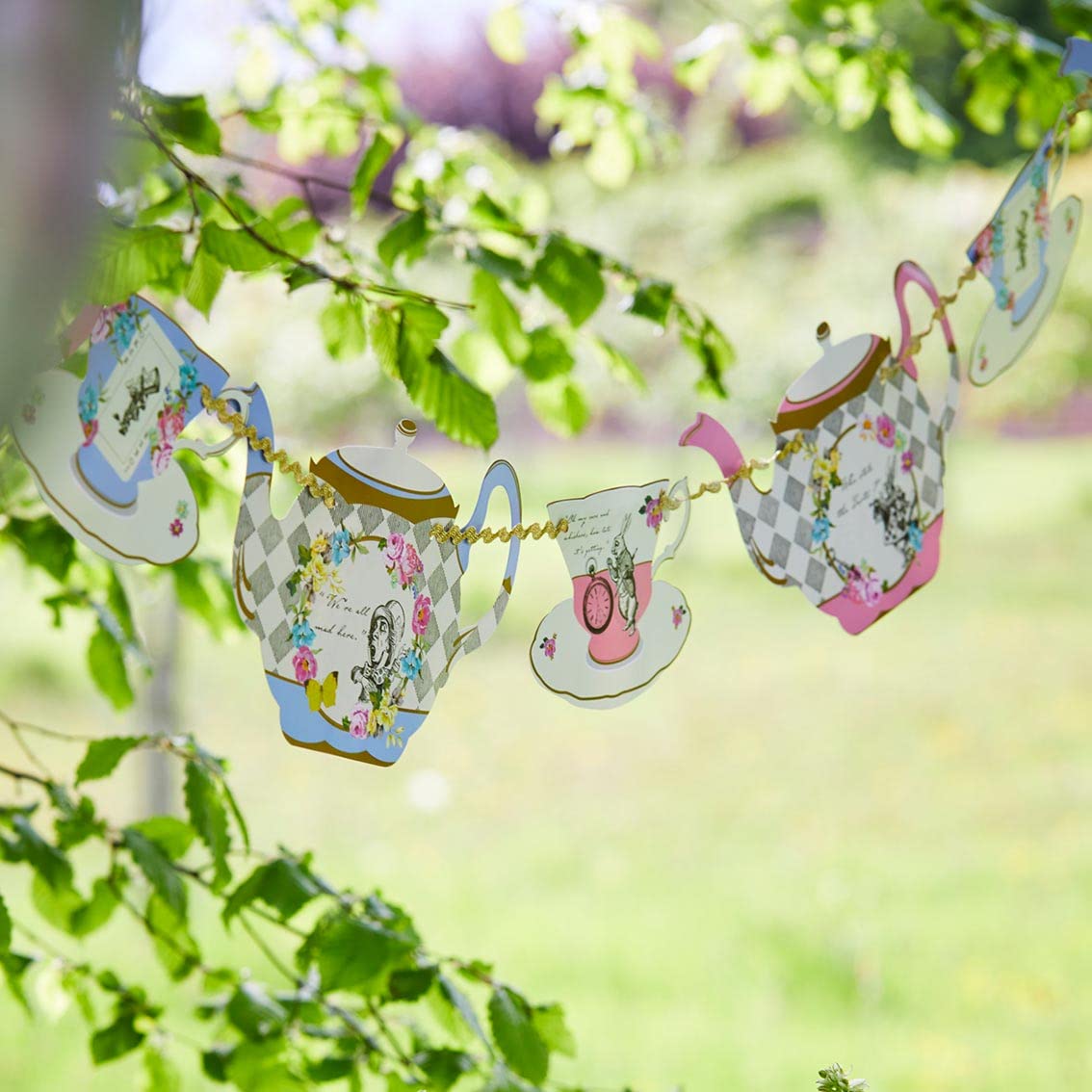 Alice in Wonderland Teapot Bunting Garland 13ft - Themed Decoration For Mad Hatter Tea Party, Birthday, Afternoon Tea, Baby Show