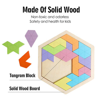Skrtuan Wooden Hexagon Puzzle For Kid Adults Wooden Blocks Puzzle Brain Teasers Toy Shape Pattern Blocks Tangram Puzzles Games Family Portable Montessori Educational Gift For All Ages Children