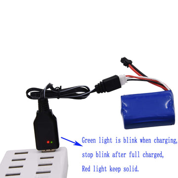 Blomiky 2 Pack 7.4V 1100mAh 8.51Wh Li-ion Rechargeable Battery with SM-2P Plug and 2 Charger Cable fit for H101 H103 RC Boat RC