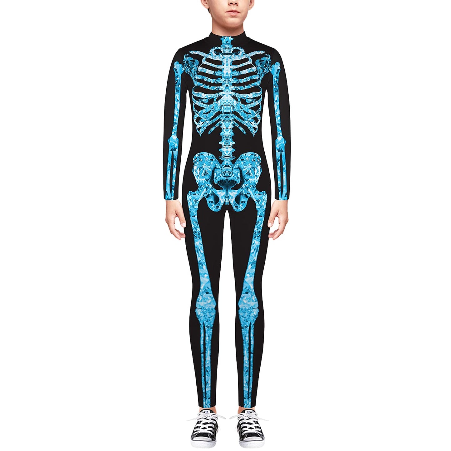 Remimi Girl Halloween Skeleton Bodysuit Zip Up Back Funny Party Scary Skeleton Costume Blue L