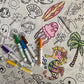 The Coloring Table - Oceantime Fun Design - Xl Rectangle Tablecloth - Fabric Coloring Tablecloth - Colorable Designs - Washable