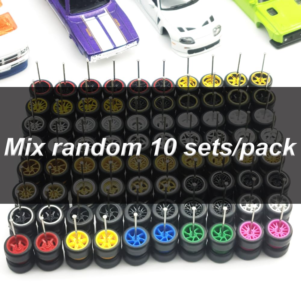 1/64 Wheels and Tires Standard 0.43In, Mixed Random (10 sets wheels/Box), Upgrade Mainline Diecast Model Cars, Miniature Vehicle