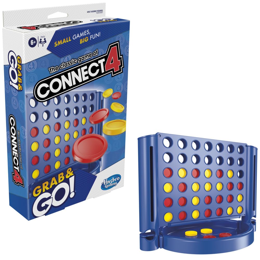 Hasbro Gaming Connect 4 Portable Game, Mini Travel Size, Multicolor, Ages 6+, Model F8253, 2 Players