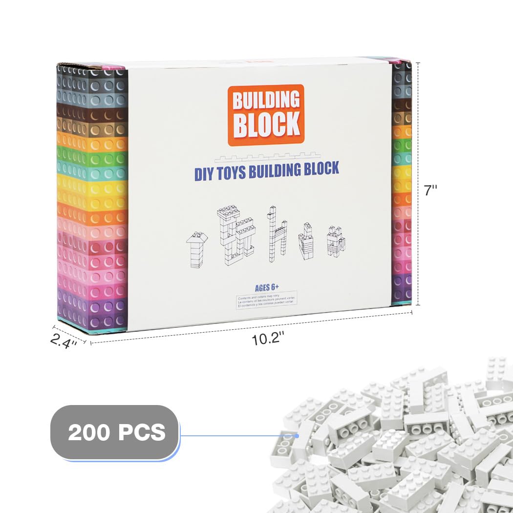 Unirolic Classic Building Bricks, 200 Piece 2X4 Building Blocks Stem Creative Building Toys Compatible With All Major Brands, Mo