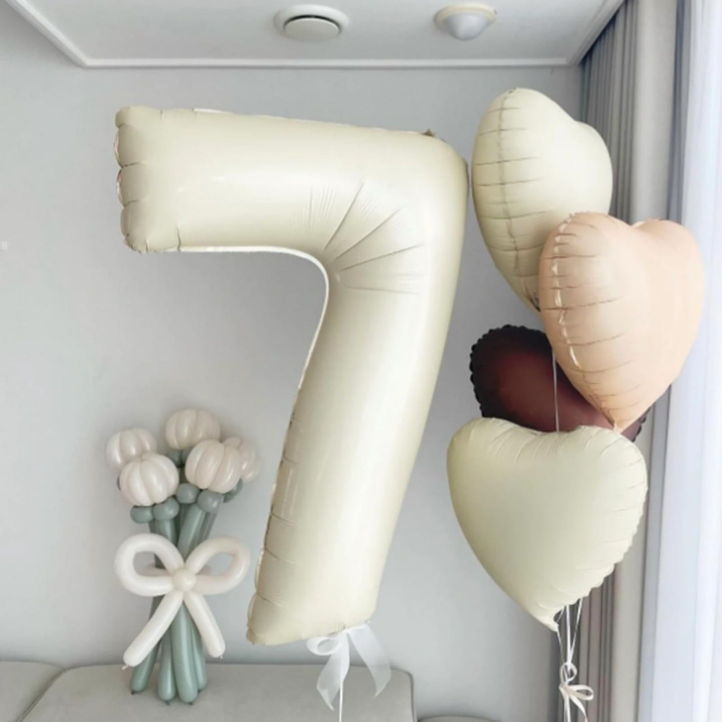40 Inch Cream Number 7 Balloon, Beige Large 7Th Birthday Balloons, Digital 7 Cream White Giant 7 Foil Balloon Helium For Boys Gi