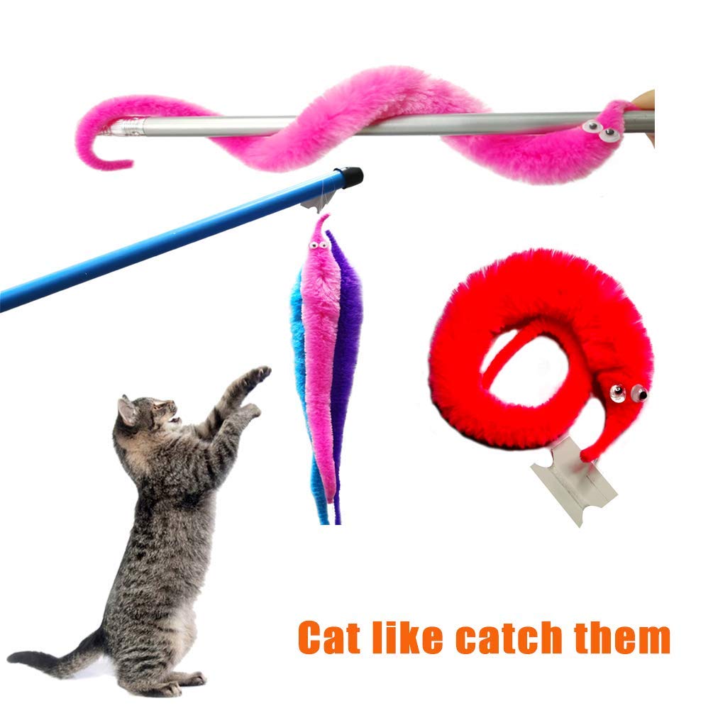 SHENGSEN Fuzzy Worm Toys - 120 Pieces String Trick Toy for Kids & Cats, 12 Colors, Polyester, Model AM108-120-B-12