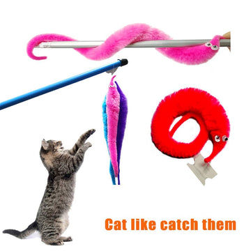 SHENGSEN Fuzzy Worm Toys - 120 Pieces String Trick Toy for Kids & Cats, 12 Colors, Polyester, Model AM108-120-B-12