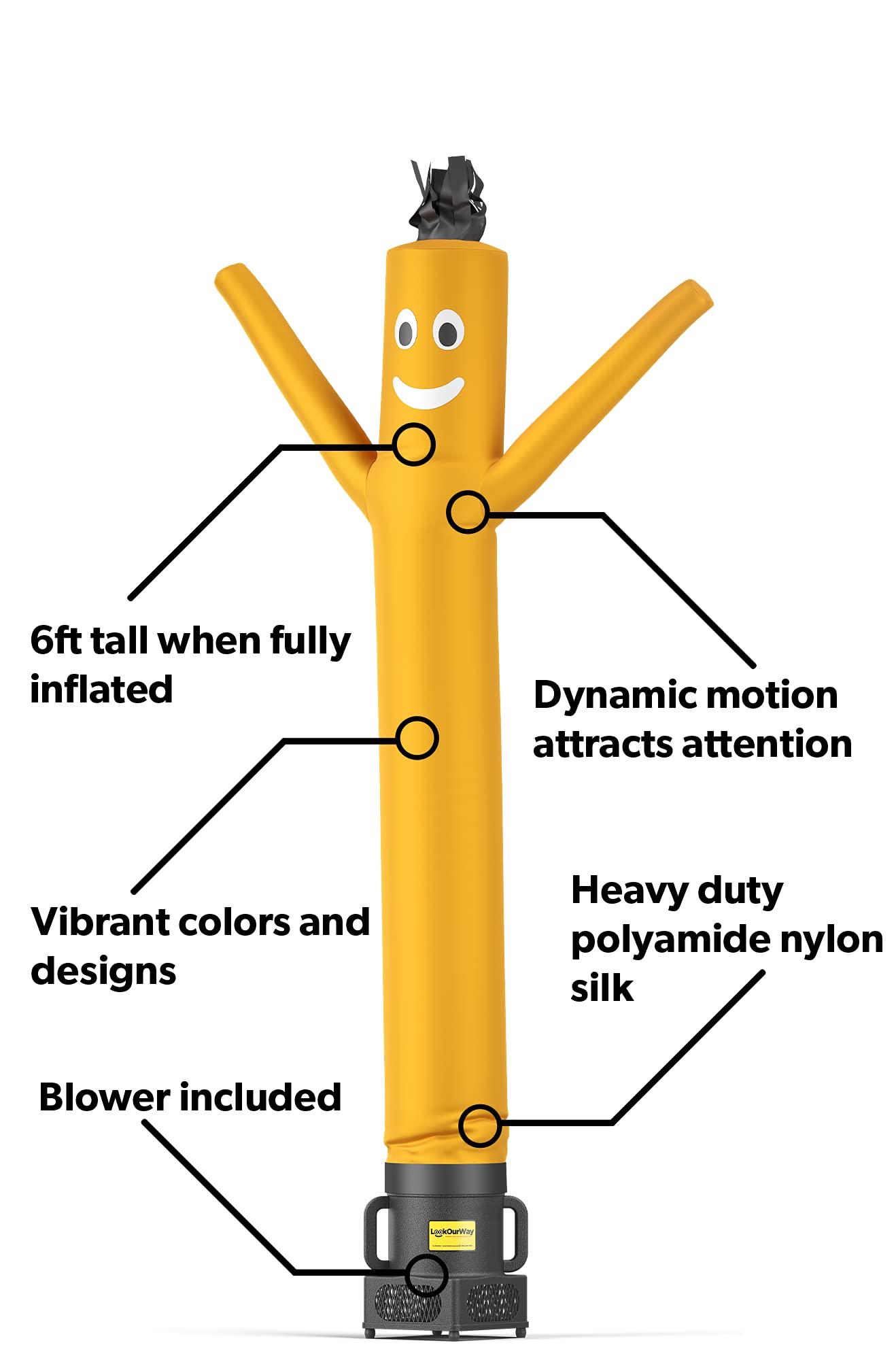 LookOurWay Air Dancers Wacky Waving Inflatable Tube Man Set - 7ft Tall Advertising Air Dancer Waving Man Inflatable Tube Guy with Sky Dancer Blower - Yellow