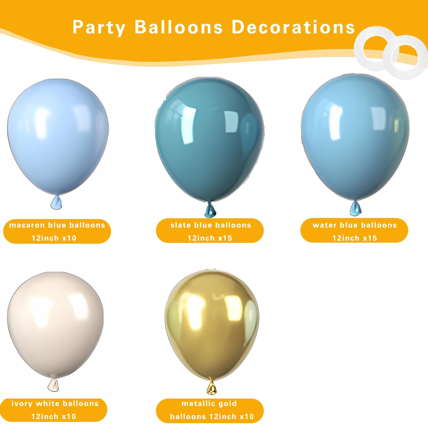 Dusty Blue Balloons, Blue And Gold Balloons,12 Inches 60Pcs White Sand Pastel Macaron Blue Ocean Blue Chrome Gold Balloon Boho B