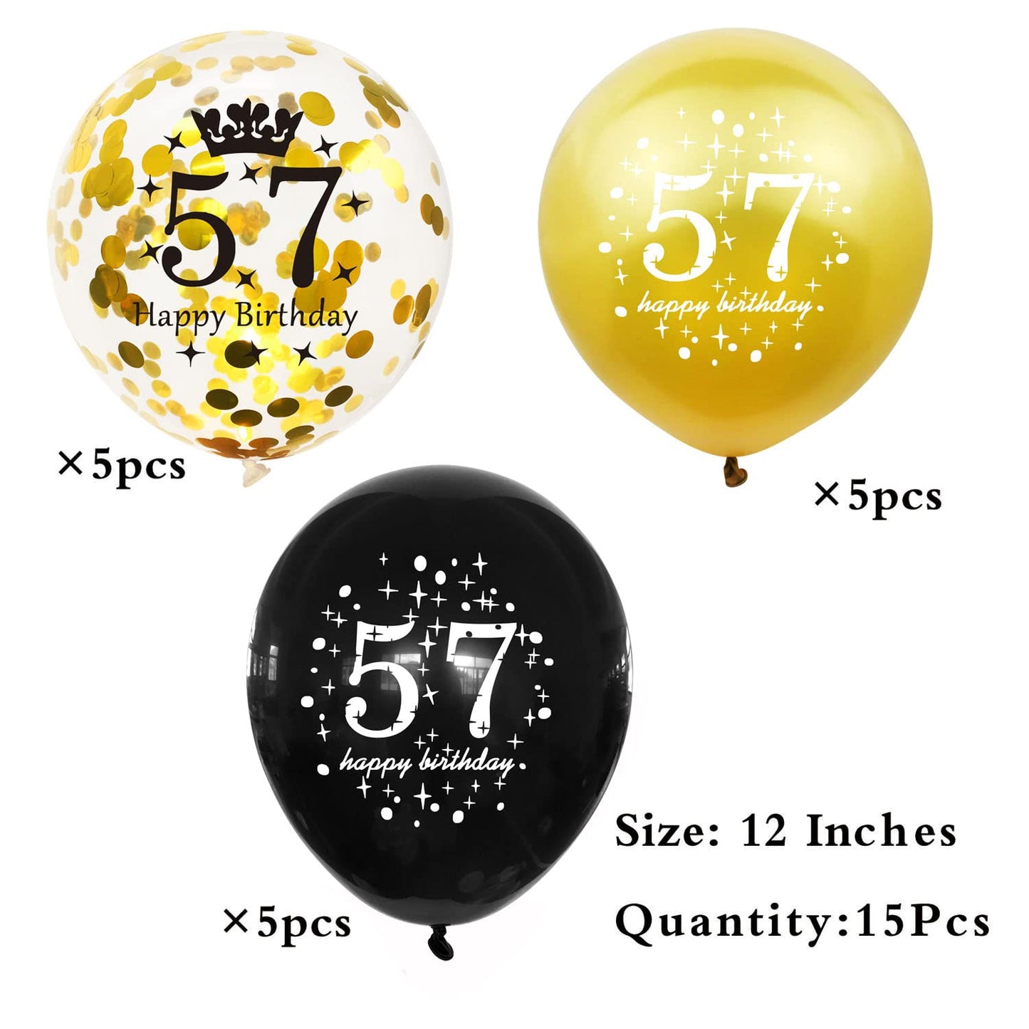 Shuntai 57Th Birthday Balloon Gold And Black 57Th Birthday Decorations For Men Women Latex Confetti Balloons 57 Years Old Annive