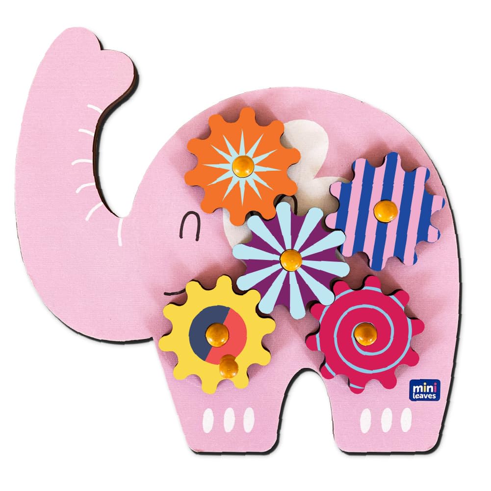 Mini Leaves Baby Elephant Wooden Gear Toys With 5 Interchangeable Gears For 2+ Years | Fine Motor Skill Motion Educational Woode