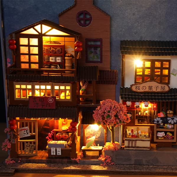 GuDoQi DIY Book Nook Kit  Dollhouse Wood Bookend  Booknook Bookshelf Insert  DIY Miniature Dollhouse Kit  Bookends Model Build for mature-themed  Gift for Birthday Easter Day  Sakura Japan Corner