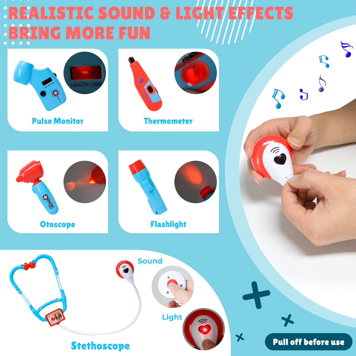 Meland Toy Doctor Kit - Pretend Play Set with Stethoscope & Costume for Kids Ages 3-6, Ideal Role Play Gift, Plastic Carrying Case