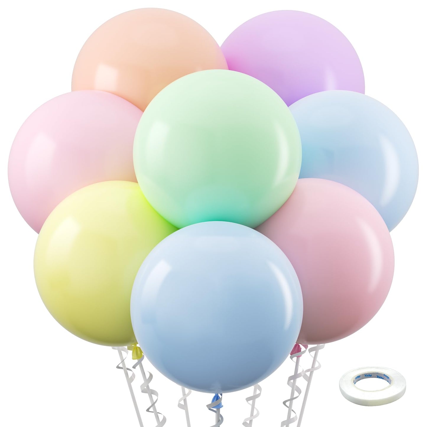 Bezente Pastel Balloons Latex Party Balloons 36 Inch - 8 Pack Jumbo Spring Macaron Balloons Large Round Latex Balloons For Birth