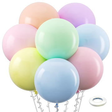 Bezente Pastel Balloons Latex Party Balloons 36 Inch - 8 Pack Jumbo Spring Macaron Balloons Large Round Latex Balloons For Birth