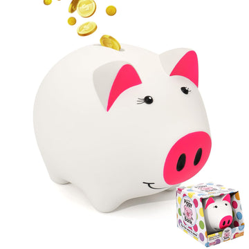 Laebuild Girl Piggy Bank For Kids, White Pig Shape Money Bank, Toddlers' Unbreakable Bank, Fluorescent Glow In Dark, Teaches Sav