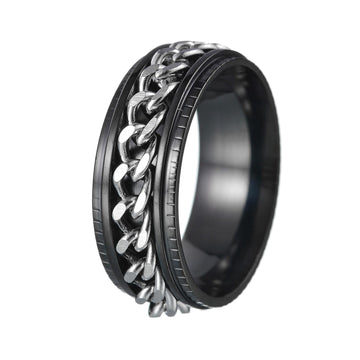 Udolfly Mens Fidget Rings Anxiety Rings For Men Womens Chain Spinner Rings For Adults Titanium Steel Ring Black Silver Size 6