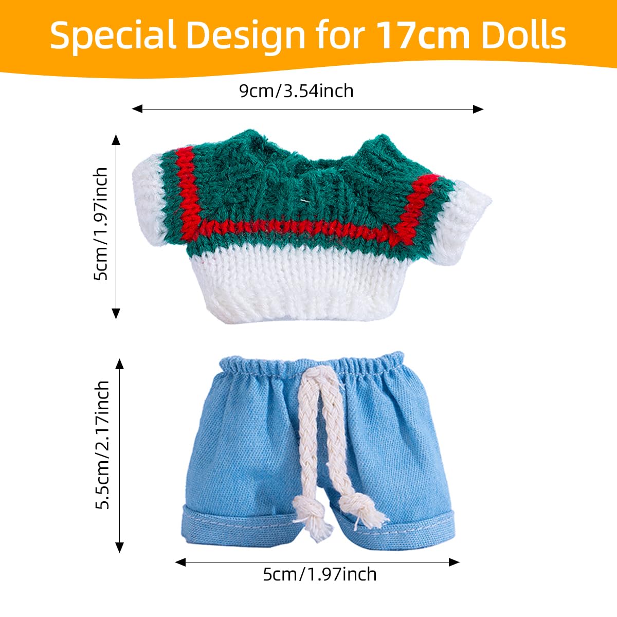 17cm Doll Clothes Set  enhanced Jeans & Knitted Sweater Outfit for 17cm 15cm Dolls  Cute Dress Up Fashion  No Doll Included (C  17cm/15cm)