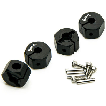 QUE-T Aluminum 8mm Thickness 12mm Wheel Hex Drive Adaptors with Pins & Screws for Most of 1/10 RC Crawler Car Black