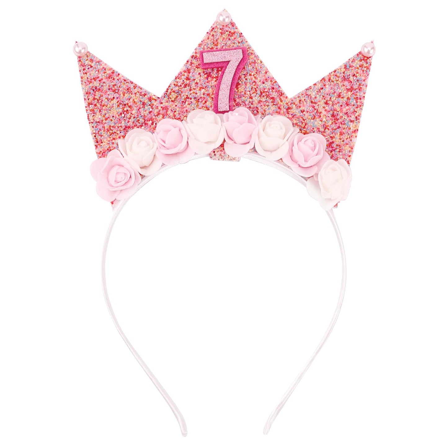 SuPoo 7th Birthday Decorations for Girl 7th Birthday Girl Headband Birthday Crown for Girls Glitter Hair Band for Party 7 Year O