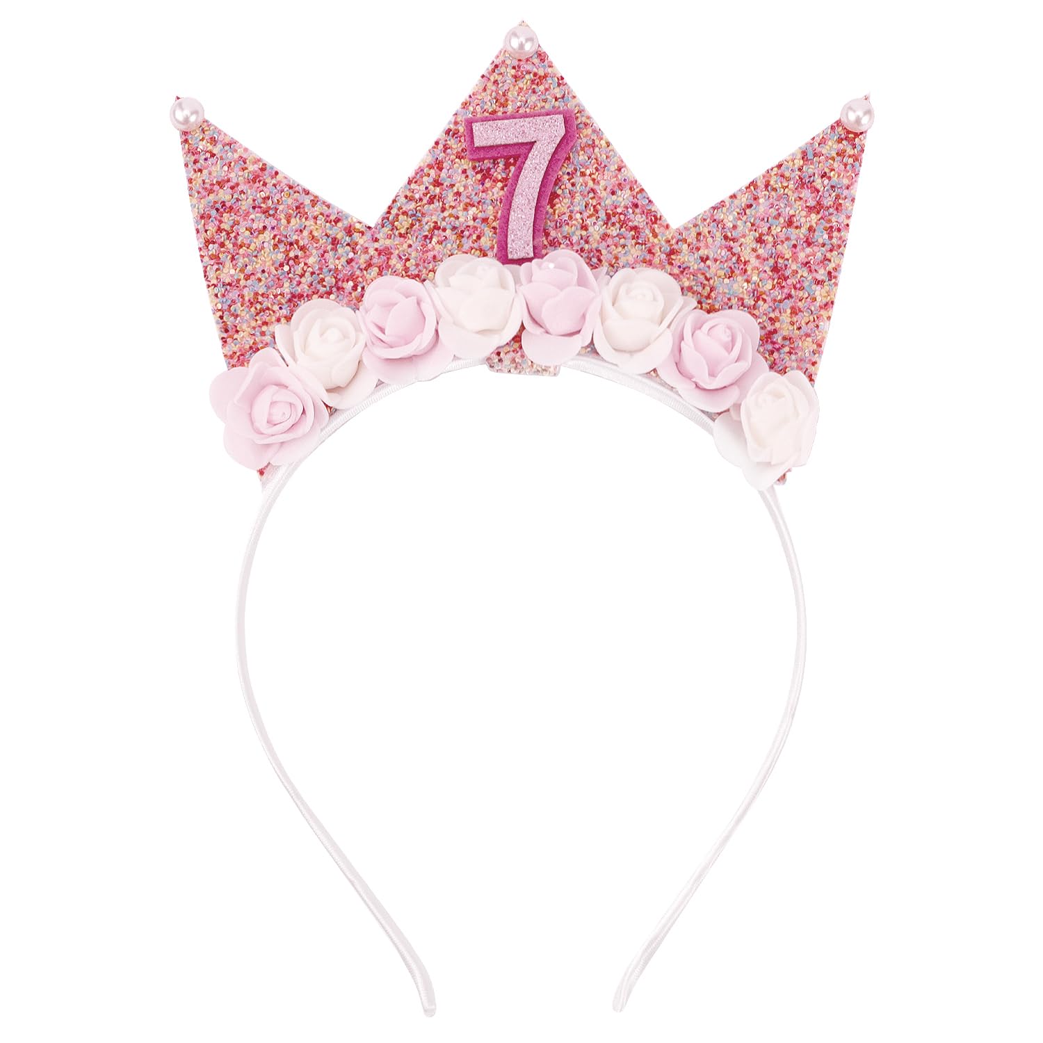 SuPoo 7th Birthday Decorations for Girl 7th Birthday Girl Headband Birthday Crown for Girls Glitter Hair Band for Party 7 Year O