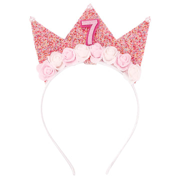 SuPoo 7th Birthday Decorations for Girl 7th Birthday Girl Headband Birthday Crown for Girls Glitter Hair Band for Party 7 Year O