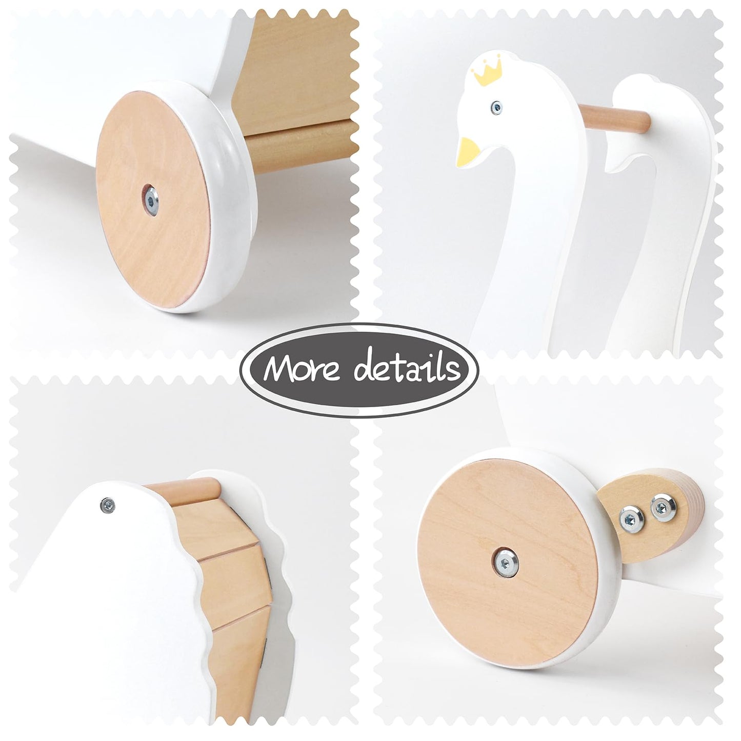 Pillowhale Wooden Doll Stroller, Baby Pram Toy, Wooden Swan Baby Walker for Toddler Boys & Girls 18 Months and Up