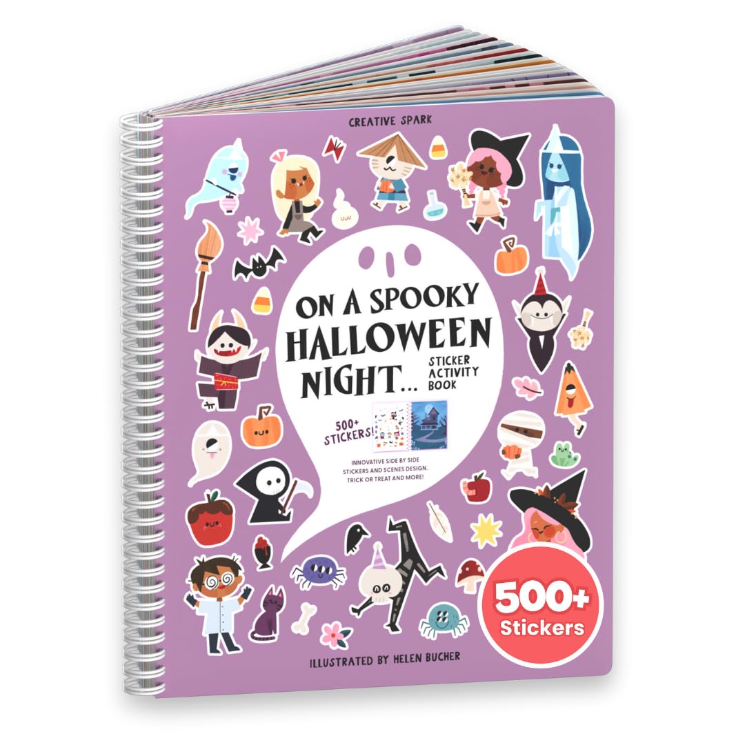 CUPKIN Halloween Sticker Books for Kids - 500+ Cute Stickers & 12 Scenes, Spooky Halloween Crafts for Ages 4-8