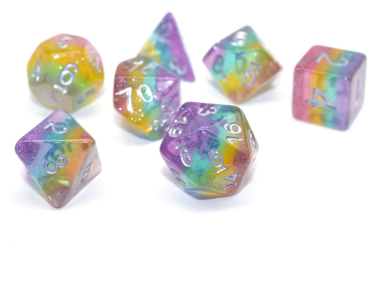 Dice DND Dice Set Glitter Rainbow Dice Fit Dungeons and Dragons D&D RPG Role Playing Game Pathfinder MTG Table Game Transparent