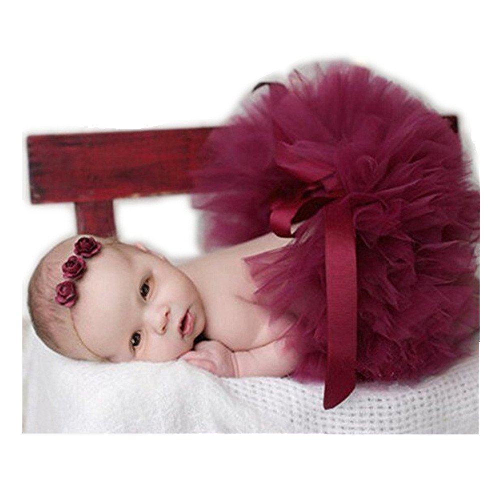 Fashion Unisex Newborn Girl Baby Outfits Photography Props Headdress Tutu Skirt (Red)