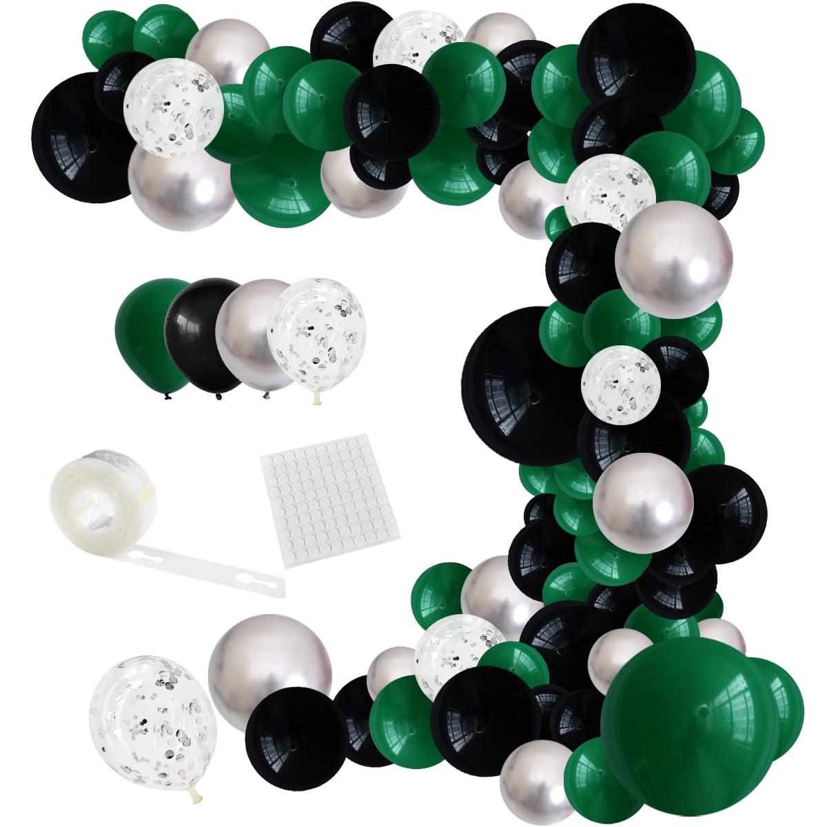 Cunnikku Balloon Garland Arch Kit - 122PCS Black Dark Green Silver Rubber Balloons for Jungle Birthday Baby Shower Graduation Party