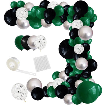 Cunnikku Balloon Garland Arch Kit - 122PCS Black Dark Green Silver Rubber Balloons for Jungle Birthday Baby Shower Graduation Party
