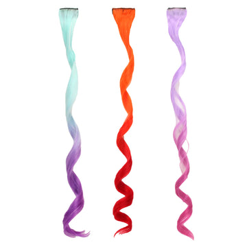 Sophia'S Set Of 3 Dress Up Fun Long Curly Colorful Ombre Rainbow Clip-In Hair Extensions For 18    Dolls, Aqua/Orange/Lavender