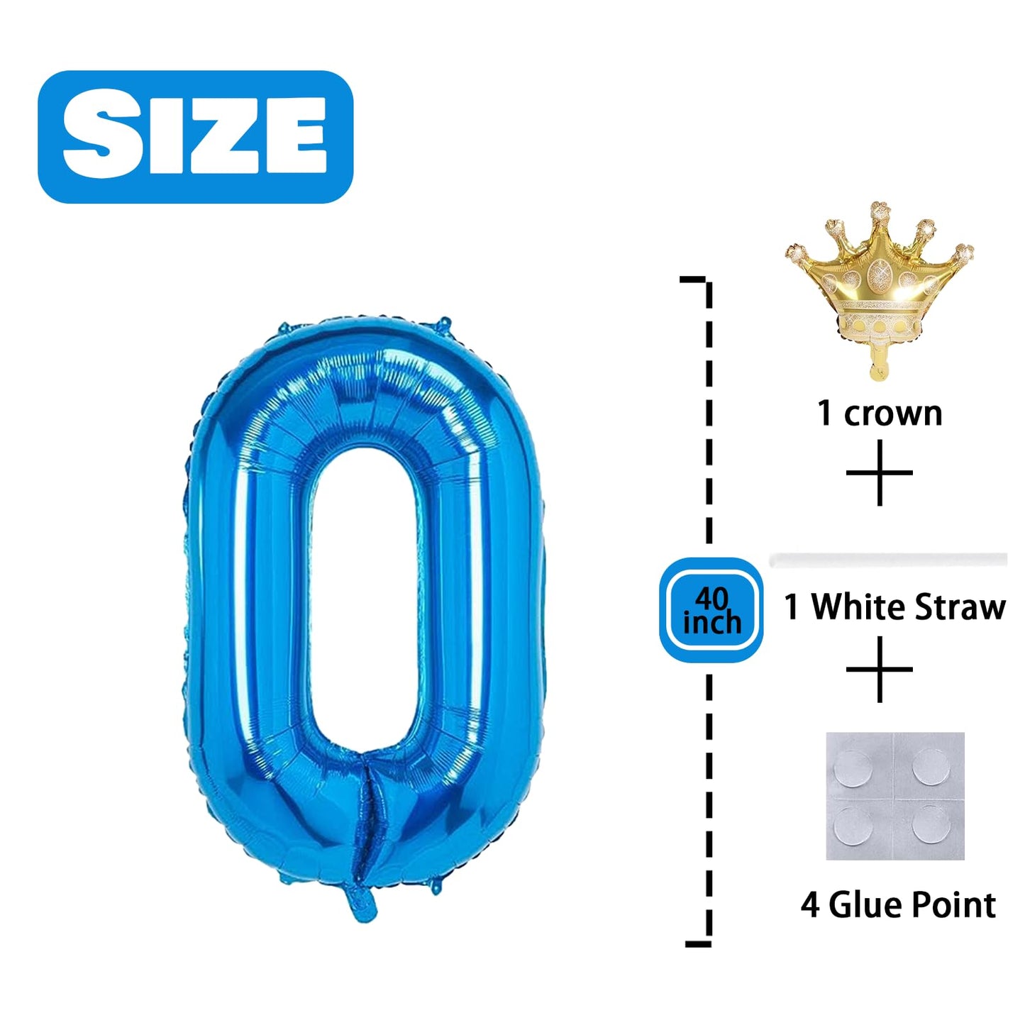 0 Number Balloon Blue 40 Inch Big Foil Crown Helium 0Th Balloons For 0 Year Old Boy Girl Birthday Party Decorations Wedding Anni