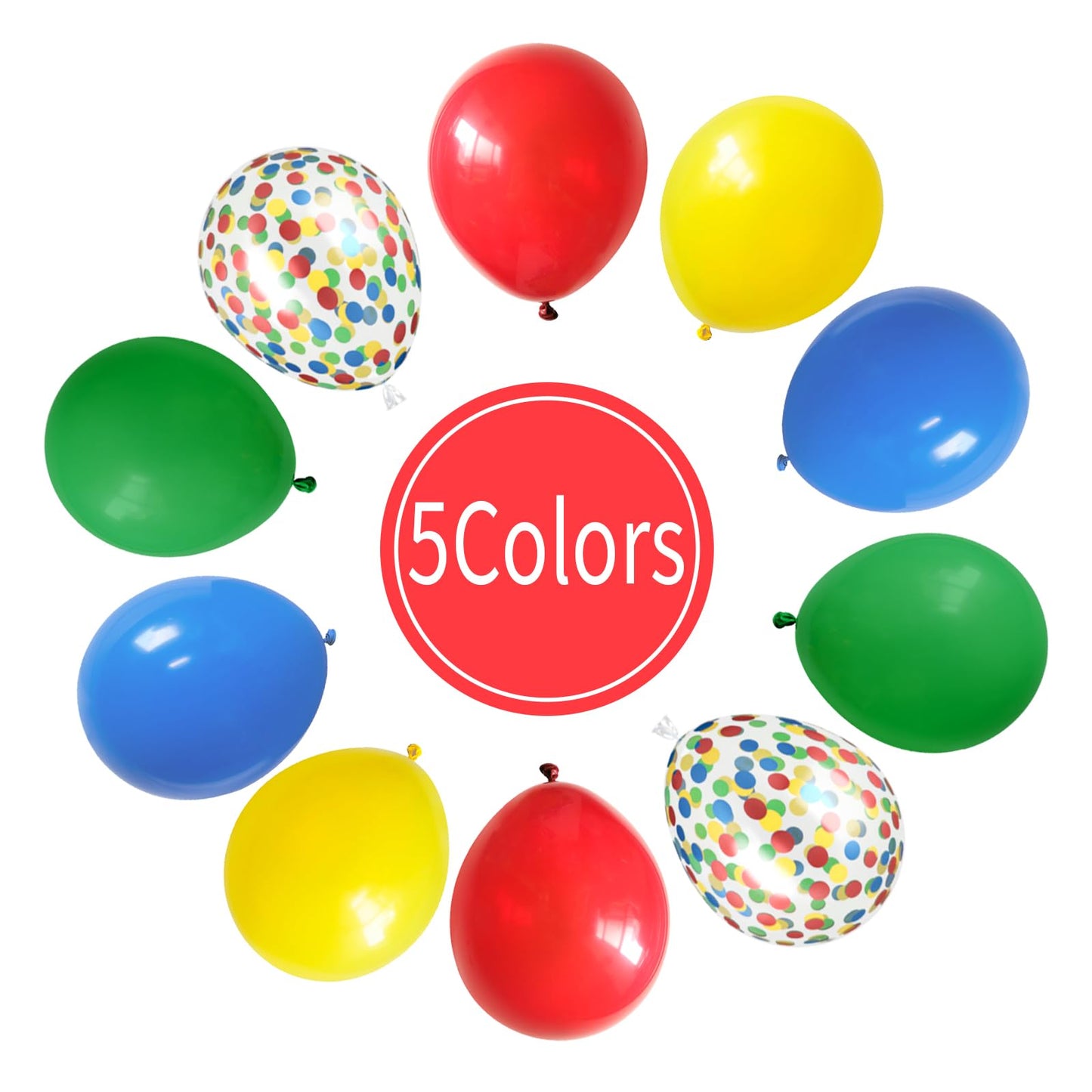 Dagelar Red Yellow Blue Balloons, Rainbow Assorted Latex Balloons, Red Blue Green Yellow With Colourful Confetti Balloons, For B