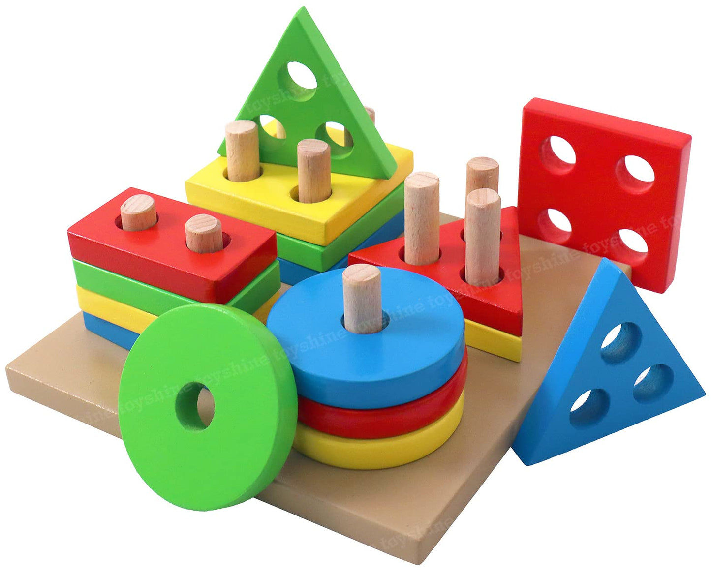 Toyshine Wooden Building Blocks Shapes Square Column Blocks Sorting & Stacking Toys For Kids Toddlers For 1 2 3 Year Old Multi 