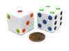 Koplow Games Set of 2 D6 25mm Large Opaque Jumbo Dice - White with Multicolor Pips