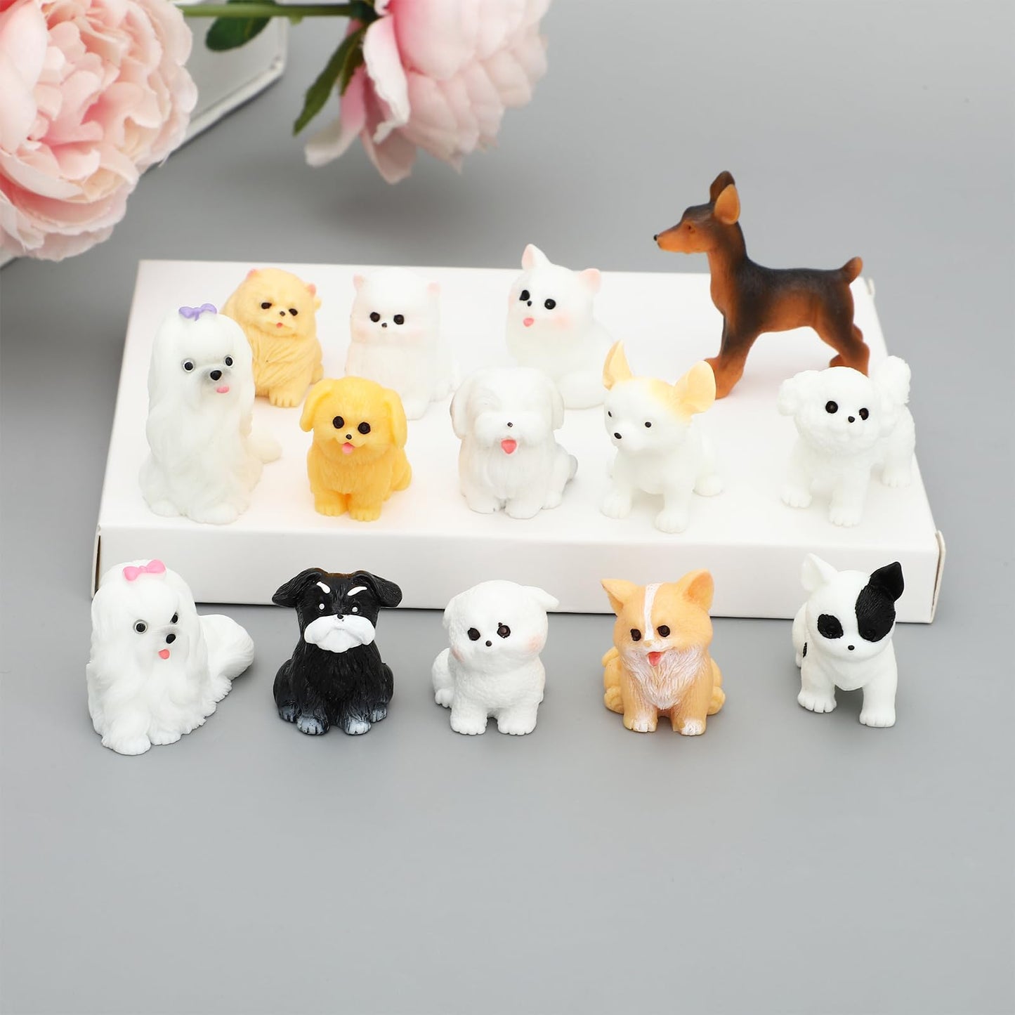 ONEST 16 Pieces Mini Dog Figurines Playset Hand Painted Tiny Dogs Realistic Detailed Plastic Puppy Figures Toys Small Dog Figuri