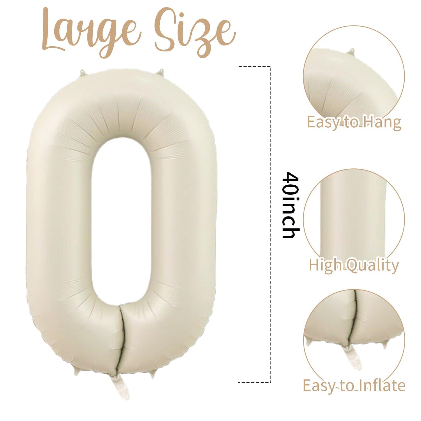 40 Inch Cream White 0 Balloon Numbers, Large Number 0 Balloon Foil Helium Number Balloons, Big Mylar Birthday Balloons for Boys