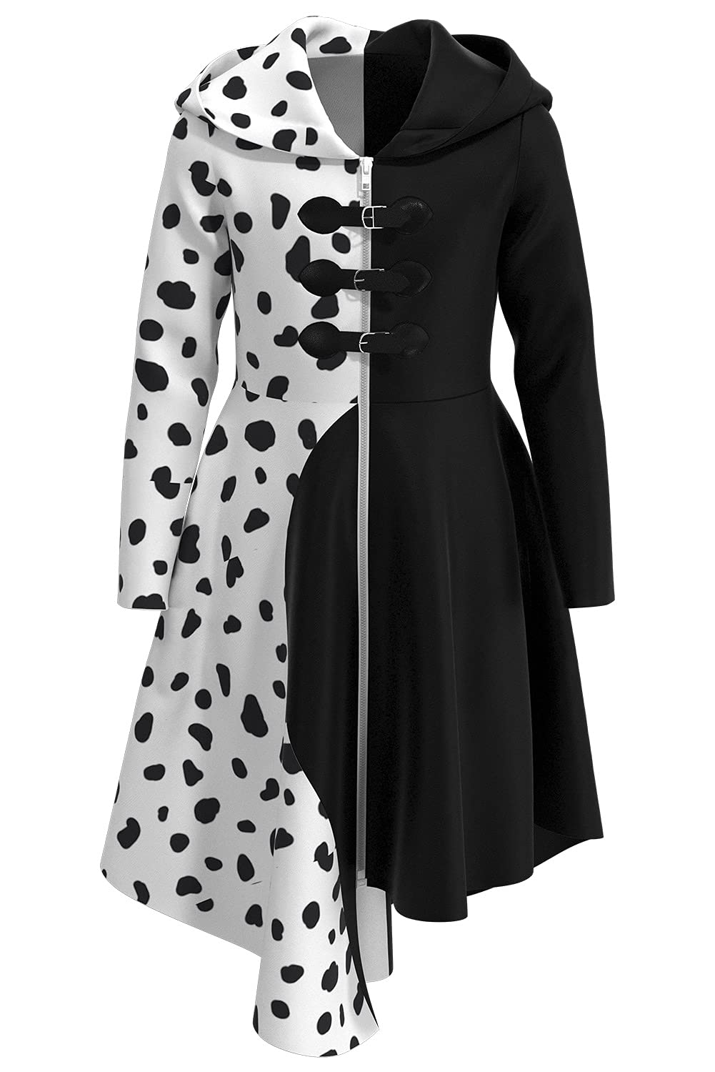 Pexlaxy Kids Girls Cruella Deville Costume 2021 Halloween Cosplay Coat Cloak For Child,Xlarge